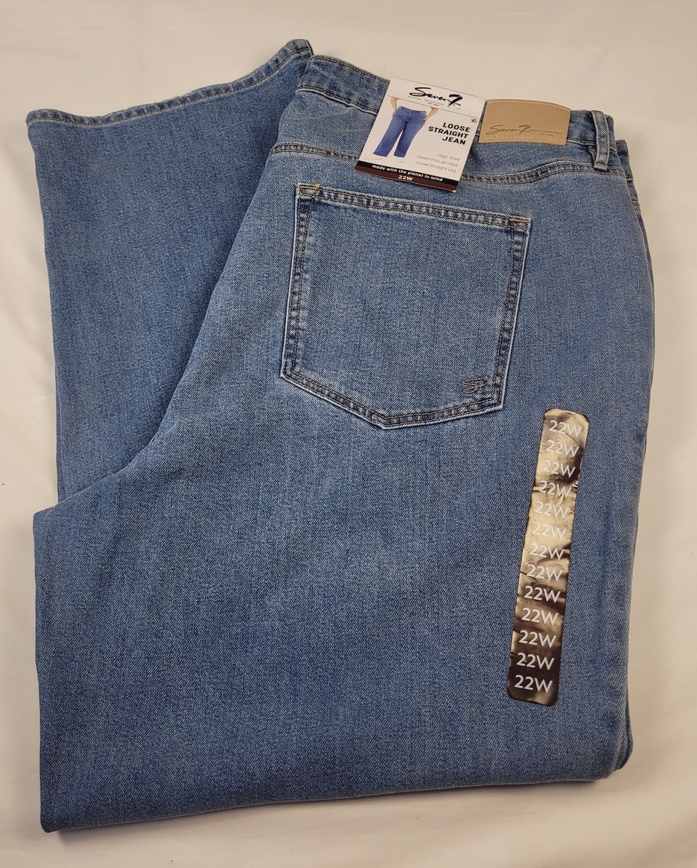 Seven7 Jeans Womens 22W Plus Blue High Rise Loose Straight Wide Leg Boho Denim